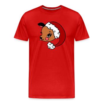 süßes Vintage Rentier mit Weihnachtsmütze - Männer Premium Bio T-Shirt - Rot - Vorne - Damien (186cm)