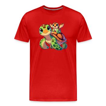Schildkrötenmutter mit Kind - Männer Premium Bio T-Shirt - Rot - Vorne - Damien (186cm)