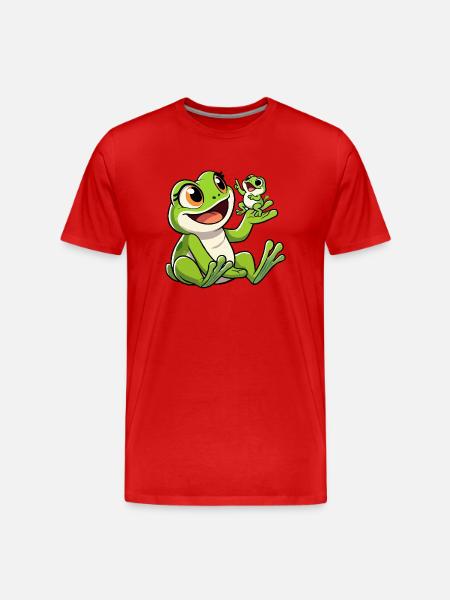 Froschmutter mit herumtollendem Kind - Männer Premium Bio T-Shirt - Rot