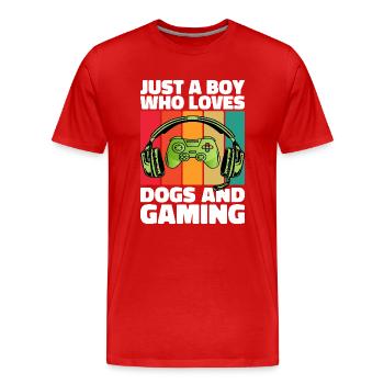 Gamer und Hunde: Videospiele und Hundetreue - Männer Premium Bio T-Shirt - Rot - Vorne - Damien (186cm)