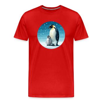 Manchot empereur avec enfant - T-shirt bio Premium Homme - rouge - Devant - Damien (186cm)