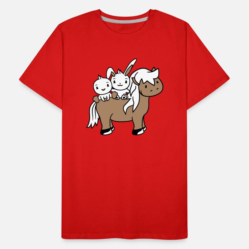 2 Hase Vogel Pferd reiten Reiter Pferdchen winken Männer Premium Bio T-Shirt