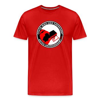 Timbre de bureau antifa Disorder - T-shirt bio Premium Homme - rouge - Devant - Damien (186cm)
