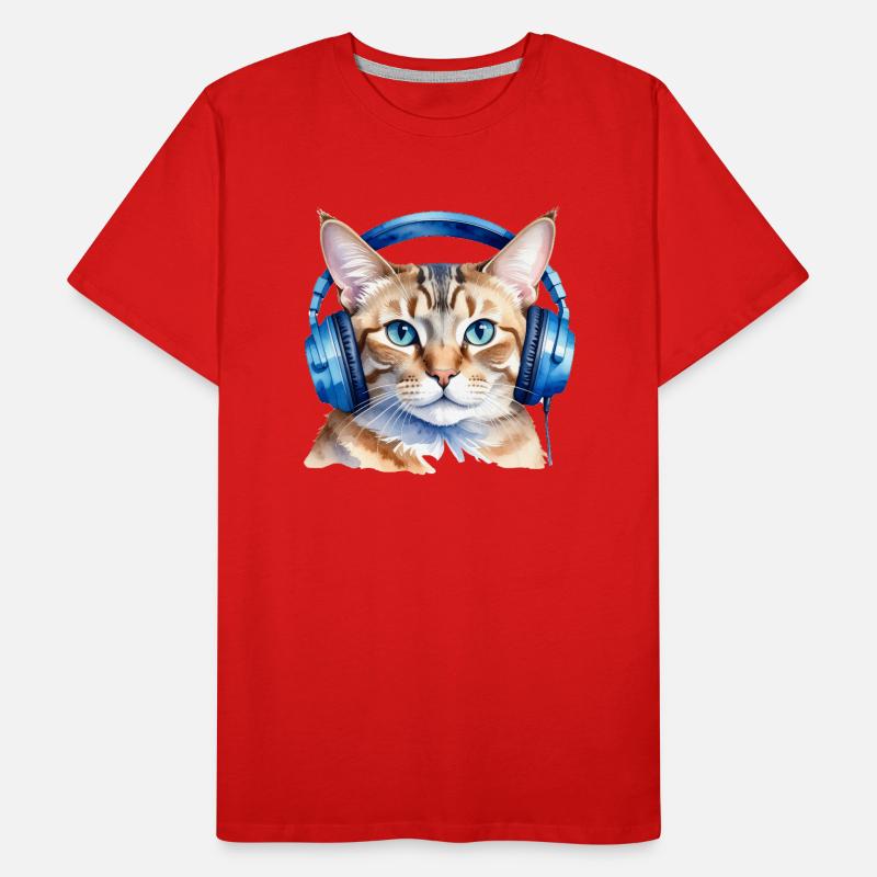 Lustige Katze mit Kopfhörern Männer Premium Bio T-Shirt