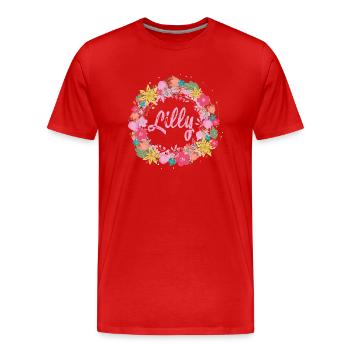 lilly,fleurs,couronne de fleurs,floral,illustration - T-shirt bio Premium Homme - rouge - Devant - Damien (186cm)