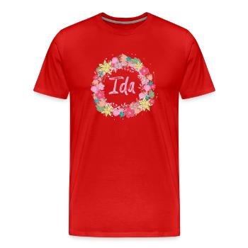Ida, fleurs, couronne de fleurs, floral, illustration - T-shirt bio Premium Homme - rouge - Devant - Damien (186cm)