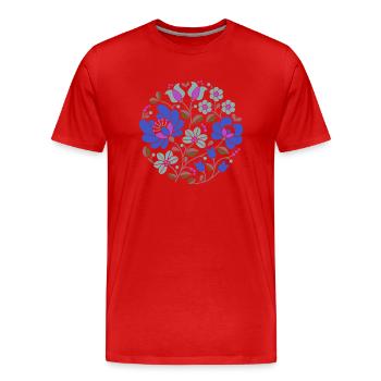 Fleurs hongroises, bleu, fleurs colorées, vrilles, fleur - T-shirt bio Premium Homme - rouge - Devant - Damien (186cm)