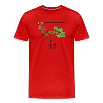 Darf ich schnell durch - Männer Premium Bio T-Shirt - Rot - Vorne - Damien (186cm)