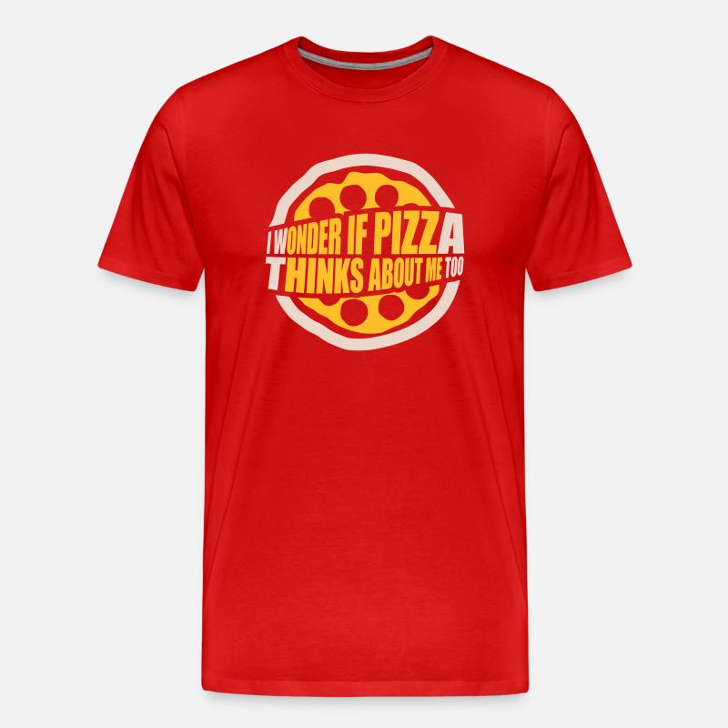 pizza thinks about me - Männer Premium Bio T-Shirt - Rot