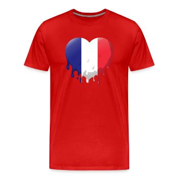 Drapeau de la France Cœur Drapeau français Dégoulinant - T-shirt bio Premium Homme - rouge - Devant - Damien (186cm)