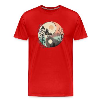 Ying Yang - Montagnes / Plage - T-shirt bio Premium Homme - rouge - Devant - Damien (186cm)
