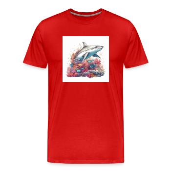 Un requin dangereux nage dans le récif corallien - T-shirt bio Premium Homme - rouge - Devant - Damien (186cm)