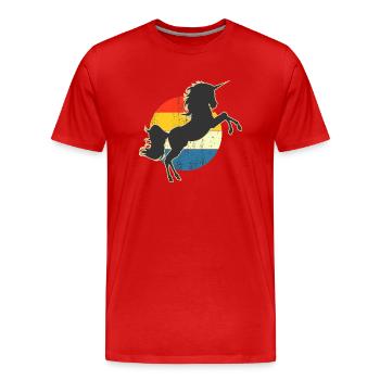 Einhorn Retro Sonnenuntergang - Männer Premium Bio T-Shirt - Rot - Vorne - Damien (186cm)