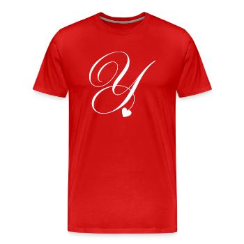 Lettre y calligraphie cœur - T-shirt bio Premium Homme - rouge - Devant - Damien (186cm)