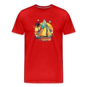 Maritime Schönheit: Segelboot Bunt Retro Vintage - Männer Premium Bio T-Shirt - Rot - Vorne - Damien (186cm)