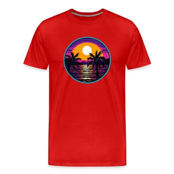 Synthwave Ocean - Männer Premium Bio T-Shirt - Rot - Vorne - Damien (186cm)