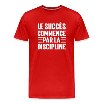 Le Succès Commence Par La Discipline - T-shirt bio Premium Homme - rouge - Devant - Damien (186cm)