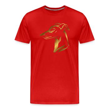 Windhund Whippet, Hundekopf, Zeichnung gold - Männer Premium Bio T-Shirt - Rot - Vorne - Damien (186cm)