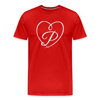 Lettre P calligraphie coeur - T-shirt bio Premium Homme - rouge - Devant - Damien (186cm)