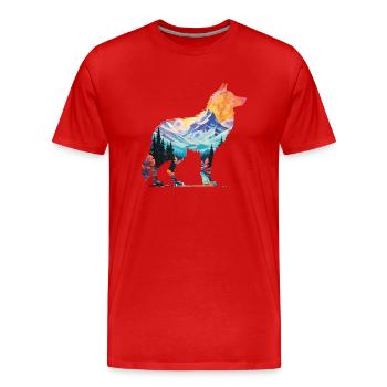 Silhouette de loup paysage art déco - T-shirt bio Premium Homme - rouge - Devant - Damien (186cm)