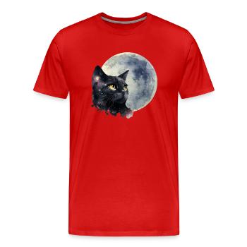 Mond Katze - Männer Premium Bio T-Shirt - Rot - Vorne - Damien (186cm)