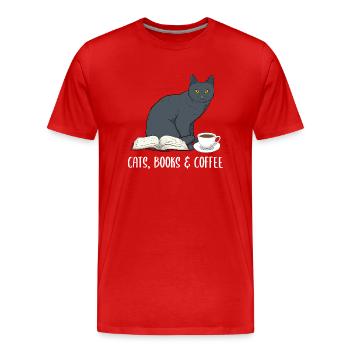 Cats Books & Coffee Buchliebhaber - Männer Premium Bio T-Shirt - Rot - Vorne - Damien (186cm)