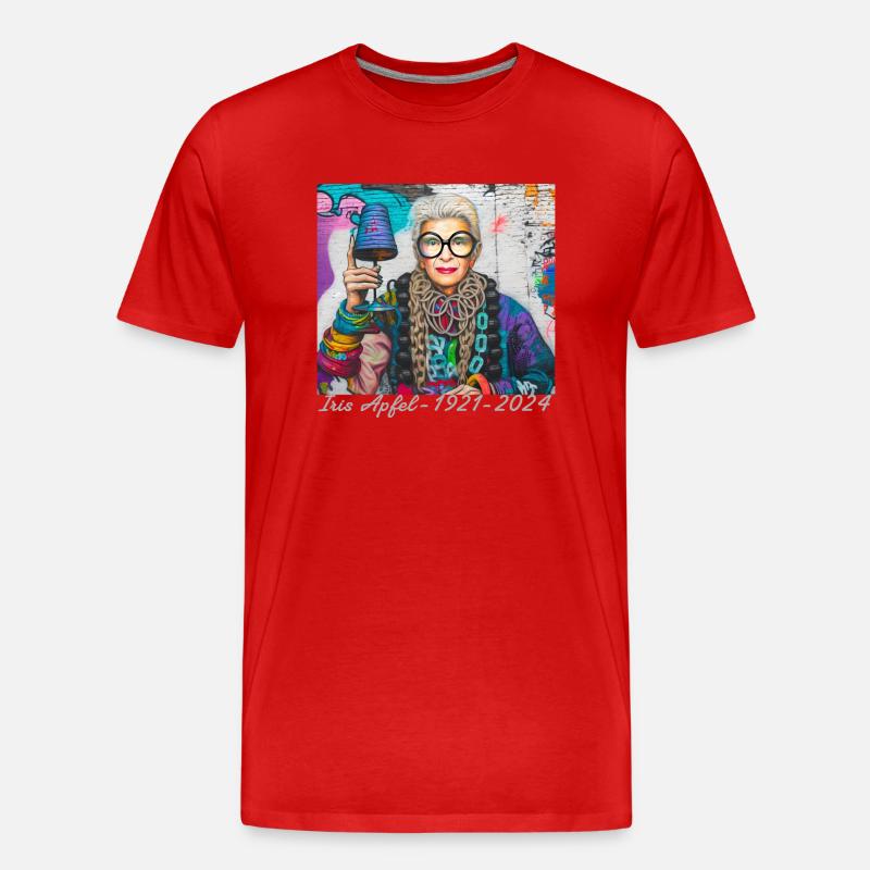 Illustration, bunt, Graffiti, Iris Apfel - Männer Premium Bio T-Shirt - Rot