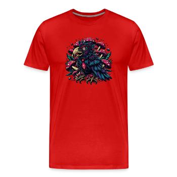Psychedelischer Rabe mit Pilzen - Männer Premium Bio T-Shirt - Rot - Vorne - Damien (186cm)