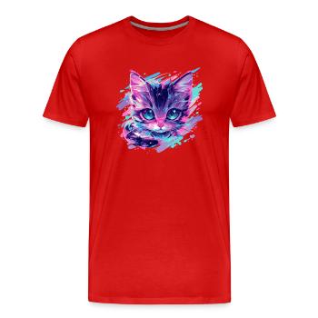 Chat cosmique - T-shirt bio Premium Homme - rouge - Devant - Damien (186cm)