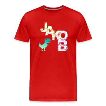 JAKOB - Beautiful boy name with dinosaur - Men's Premium Organic T-Shirt - red - Front - Damien (186cm)