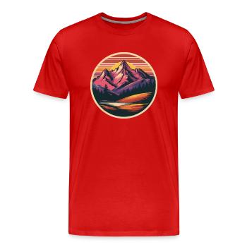 Retro Mountains Landscape - Men's Premium Organic T-Shirt - red - Front - Damien (186cm)