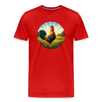 Coq au lever du soleil - T-shirt bio Premium Homme - rouge - Devant - Damien (186cm)
