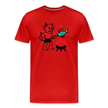 Diable avec poisson - T-shirt bio Premium Homme - rouge - Devant - Damien (186cm)