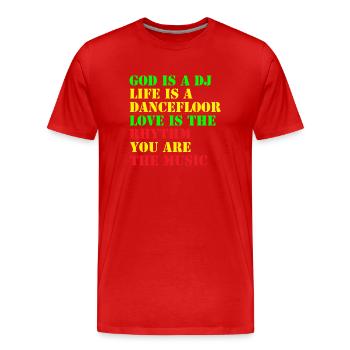 god is a dj - Männer Premium Bio T-Shirt - Rot - Vorne - Damien (186cm)