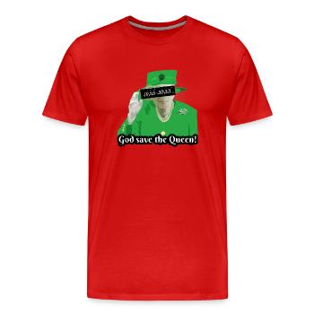 Reine II - Elizabeth England - Reine d’Angleterre, - T-shirt bio Premium Homme - rouge - Devant - Damien (186cm)