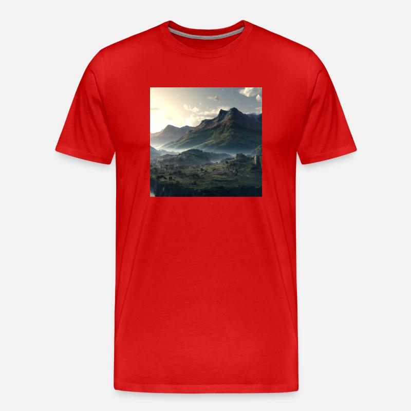 Wunderschöne Berglandschaft im Nebel - Männer Premium Bio T-Shirt - Rot