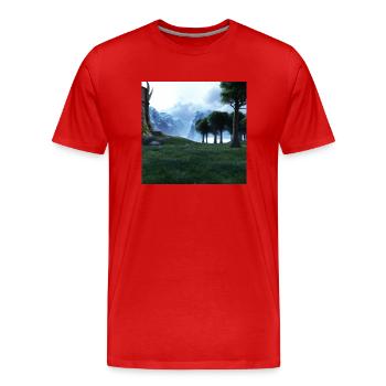 Beau paysage de montagne dans le brouillard - T-shirt bio Premium Homme - rouge - Devant - Damien (186cm)