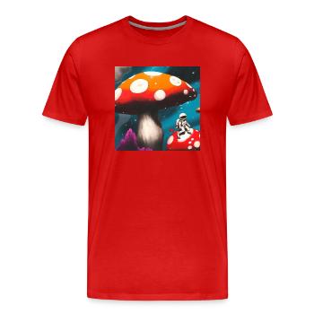 Cosmonaute sur la planète champignon magique - T-shirt bio Premium Homme - rouge - Devant - Damien (186cm)