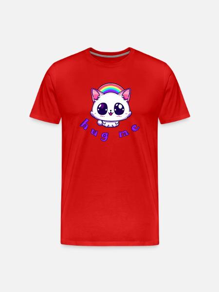 cat hug me - Männer Premium Bio T-Shirt - Rot