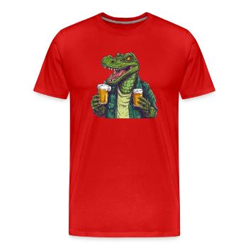 Alligator dangereux et frais avec de la bière - T-shirt bio Premium Homme - rouge - Devant - Damien (186cm)