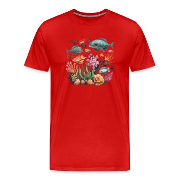 Fische Korallen Meer Ozean Meeresleben Tiere - Männer Premium Bio T-Shirt - Rot - Vorne - Damien (186cm)