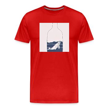 Message in a Bottle, Whale Illustration, Statement - Men's Premium Organic T-Shirt - red - Front - Damien (186cm)