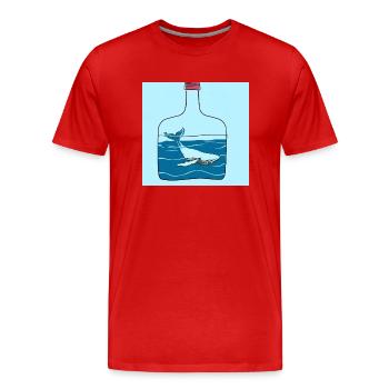 Message in a Bottle, Whale Illustration, Statement - Men's Premium Organic T-Shirt - red - Front - Damien (186cm)