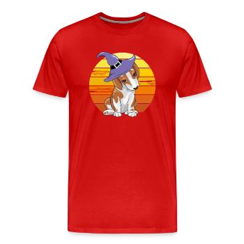 Cute shy beagle in hat - Men's Premium Organic T-Shirt - red - Front - Damien (186cm)