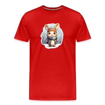süßes Häschen im Schnee mit Mütze, Jacke und Schal - Männer Premium Bio T-Shirt - Rot - Vorne - Damien (186cm)
