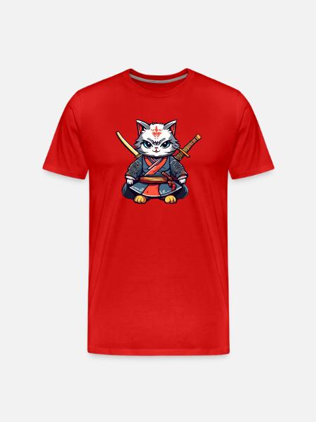 Samurai-Katze #40 - Männer Premium Bio T-Shirt - Rot