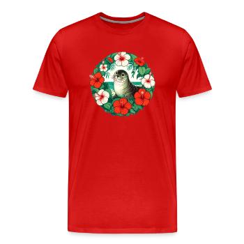 Retro Hawaiian Monk Seal - Men's Premium Organic T-Shirt - red - Front - Damien (186cm)