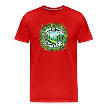 Hike More Worry Less - Men's Premium Organic T-Shirt - red - Front - Damien (186cm)