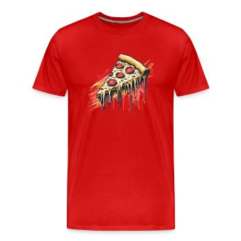 Tranche de pizza avec beaucoup de fromage Salami Restauration rapide Délicieux - T-shirt bio Premium Homme - rouge - Devant - Damien (186cm)
