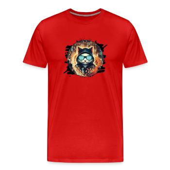 Urbaner Katzenwächter - Männer Premium Bio T-Shirt - Rot - Vorne - Damien (186cm)